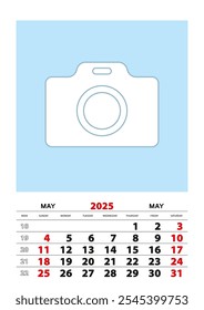 May 2025 calendar planner A3 size with place for your photo. Vector planner.