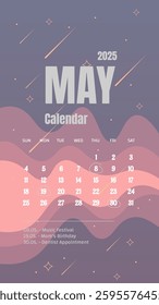 May 2025 Calendar Planner With Dates On  Abstract Mobile Wallpaper Stories Celestial Pink Purple Magic Sky Vector Design