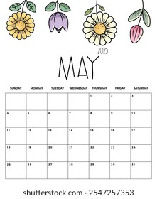 May 2025 Kids Calendar with Cute Floral Design