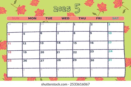 May 2025 monthly calendar vector illustration