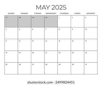 May 2025 Office Calendar, Blank Calendar Template, Home Office Monthly Planner, Letter Size Calendar