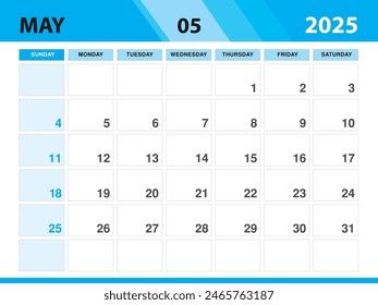 May 2025 template, Calendar 2025 template vector, planner monthly design, Desk calendar 2025, Wall calendar design, Minimal style, advertisement, poster, printing media, green background concept