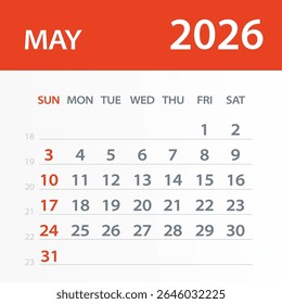 May 2026 Calendar Leaf - Illustration. Vector graphic page