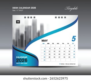 May 2026 - Calendar 2026 year template, Desk Calendar 2026 design, Wall calendar design, planner, Poster, Design professional calendar vector, organizer, inspiration creative printing