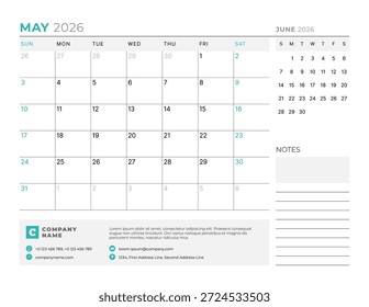 May 2026 Monthly Calendar Template for Planning and Organization improves time-blocking and weekly productivity using editable minimalist layout. Week starts on Sunday. Useful for business