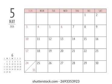 May 2026
Simple Write-In Calendar
