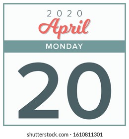 May 20th, 2020. Calendar day icon. Red and grey color.