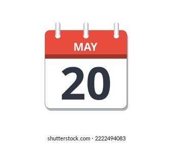 May 20th calendar icon vector. Concept of schedule, business and tasks
