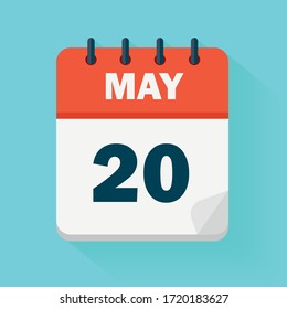 May 20th. Daily calendar icon in vector format.  Date, time, day, month. Holidays