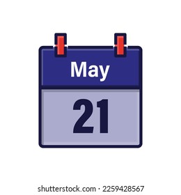 May 21, Calendar icon. Day, month. Meeting appointment time. Event schedule date. Flat vector illustration.