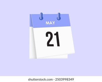 May 21 - calendar and Time planner. Daily Calendar Icon reminder. Vector Illustration.