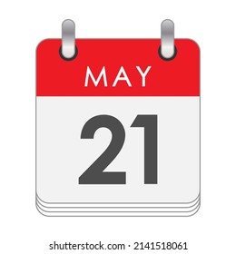 May 21. A leaf of the flip calendar with the date of May 21. Flat style.