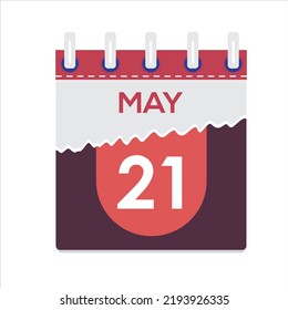 May 21. Vector flat daily calendar icon. Date and time, day, month. Holiday. Season. White Background