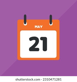 May 21 vector icon calendar Date, day and month Vector illustration, colorful background.