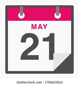 21. Mai Flaches Symbol Kalender einzeln auf weißem Hintergrund. Vektorillustration