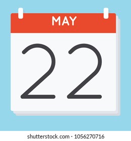 May 22. Calendar icon. Vector illustration in flat design isolated in blue background. Date and time, day, month.