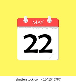 May 22 - Calendar Icon - Vector Illustration on a Yellow Background Design.