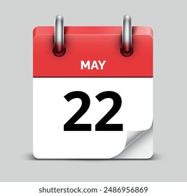 May 22 daily realistic red calendar icon date vector image