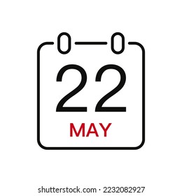 22. Mai Datum auf dem Kalender, Vektorlinie Strich Symbol für die Benutzeroberfläche. Kalender mit Datum, Vektorgrafik.