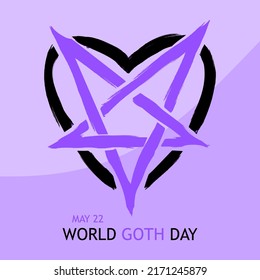 May 22, World Goth Day Banner Or Background. Pentagram In Heart Modern Logo Design Illustration. Vector EPS 10