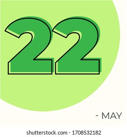 22. Mai Moderner Kalender einzeln auf weißem Hintergrund. Vektorillustration. Grüne Farben 