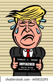MAY 23, 2017: Donald Trump is impeached. Impeachment of President of United states of America / USA. Vector cartoon illustration - mug shot of deposed politician