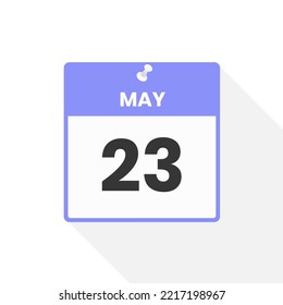 Icono del calendario del 23 de mayo. Ilustración vectorial de icono de calendario de fecha, mes