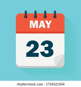 May 23th. Daily calendar icon in vector format.  Date, time, day, month. Holidays