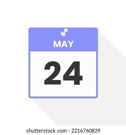 Icono del calendario del 24 de mayo. Ilustración vectorial de icono de calendario de fecha, mes