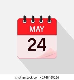 May 24, Calendar icon with shadow. Day, month. Flat vector illustration.