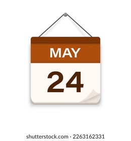May 24, Calendar icon with shadow. Day, month. Meeting appointment time. Event schedule date. Flat vector illustration. 