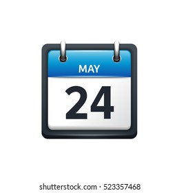 May 24. Calendar icon.Vector illustration,flat style.Month and date.Sunday,Monday,Tuesday,Wednesday,Thursday,Friday,Saturday.Week,weekend,red letter day. 2017,2018 year.Holidays.