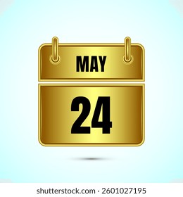 May 24 calendar and time planner on gold background. Daily calendar icon, schedule symbol