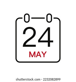 May 24 date on the calendar, vector line stroke icon for user interface. Calendar with date, vector illustration.