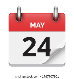 Imagen vectorial de fecha de icono del calendario realista diario plano 24 de mayo
