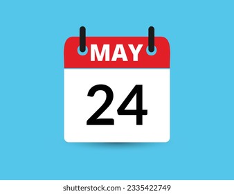 24 de mayo. Calendario de icono plano aislado en fondo azul. Ilustración vectorial de fecha y mes