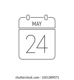 May 24 thin line calendar icon reminder. Holiday, wedding date, birthday. Outline sign. The European Day of Parks