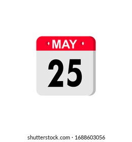 May 25 calendar icon. Planner holiday date isolated on white background. Color illustration in flat design. Holidays in May. Vector illustration. EPS10