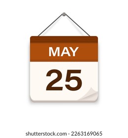 25. Mai, Kalendersymbol mit Schatten. Tag, Monat. Termine für Sitzungen Datum des Ereignisplans Flache Vektorgrafik. 