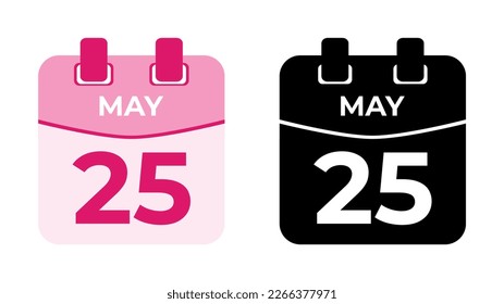 25 de mayo icono de fecha vectorial de fecha de calendario de espiral diaria plana en combinación de colores. Idóneo y perfecto para el diseño de material, como eventos o recordatorios. Los mejores recursos gráficos editables.