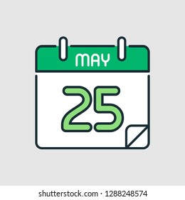 May 25. Flat icon calendar isolated on gray background. Vector illustration.
