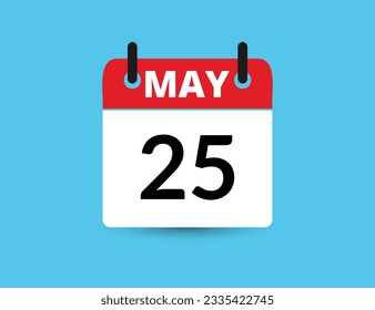 May 25. Flat icon calendar isolated on blue background. Date and month vector illustration