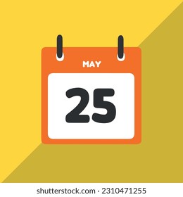 25 de mayo calendario de iconos vectoriales Fecha, día y mes Ilustración vectorial, fondo colorido.