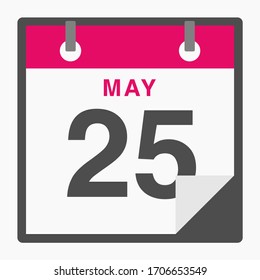 25 de mayo Calendario de icono plano aislado en fondo blanco. Ilustración del vector