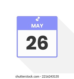 May 26 calendar icon. Date,  Month calendar icon vector illustration