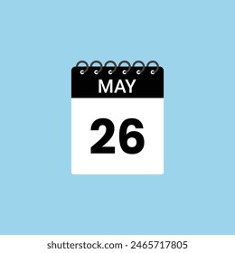 May 26  calendar reminder. 26th May Date Month calendar icon design template.
