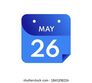 26 de mayo Fecha en un calendario de un solo día en estilo plano, 26 de mayo icono del calendario
