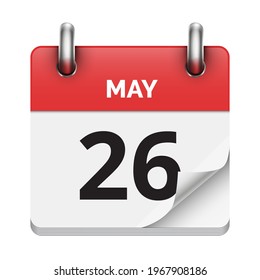 May 26 flat daily realistic calendar icon date vector image