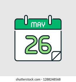 May 26. Flat icon calendar isolated on gray background. Vector illustration.