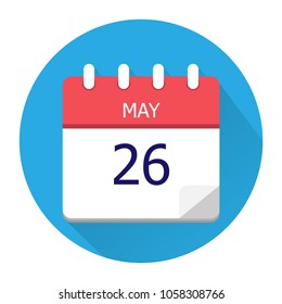 May 26. Vector flat daily calendar icon. Date and time, day, month. Holiday. Season.